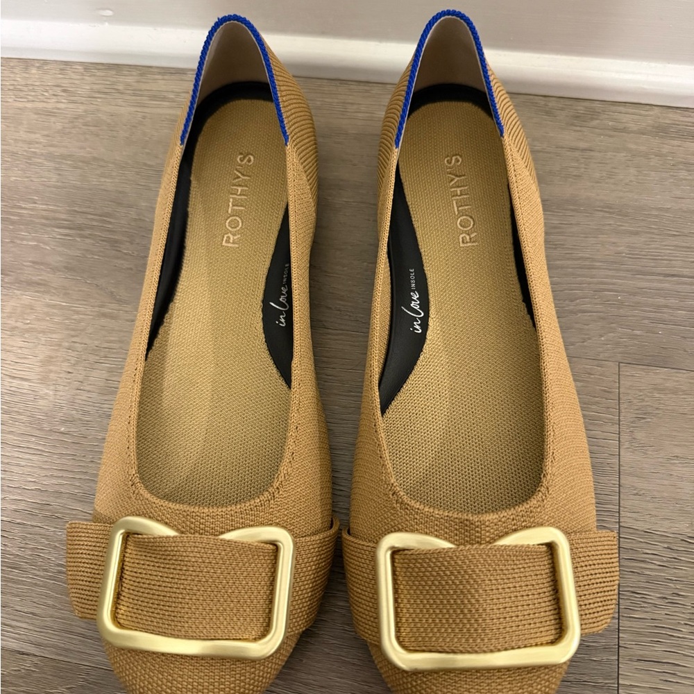 Rothy's Camel Loafers with Gold Accent